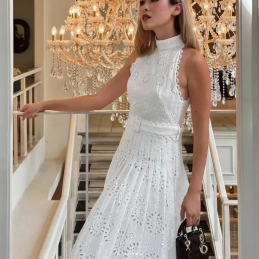 ZARA Openwork Embroidered Midi Dress ZW COLLECTION oyster white Nwt - Picture 3 of 16